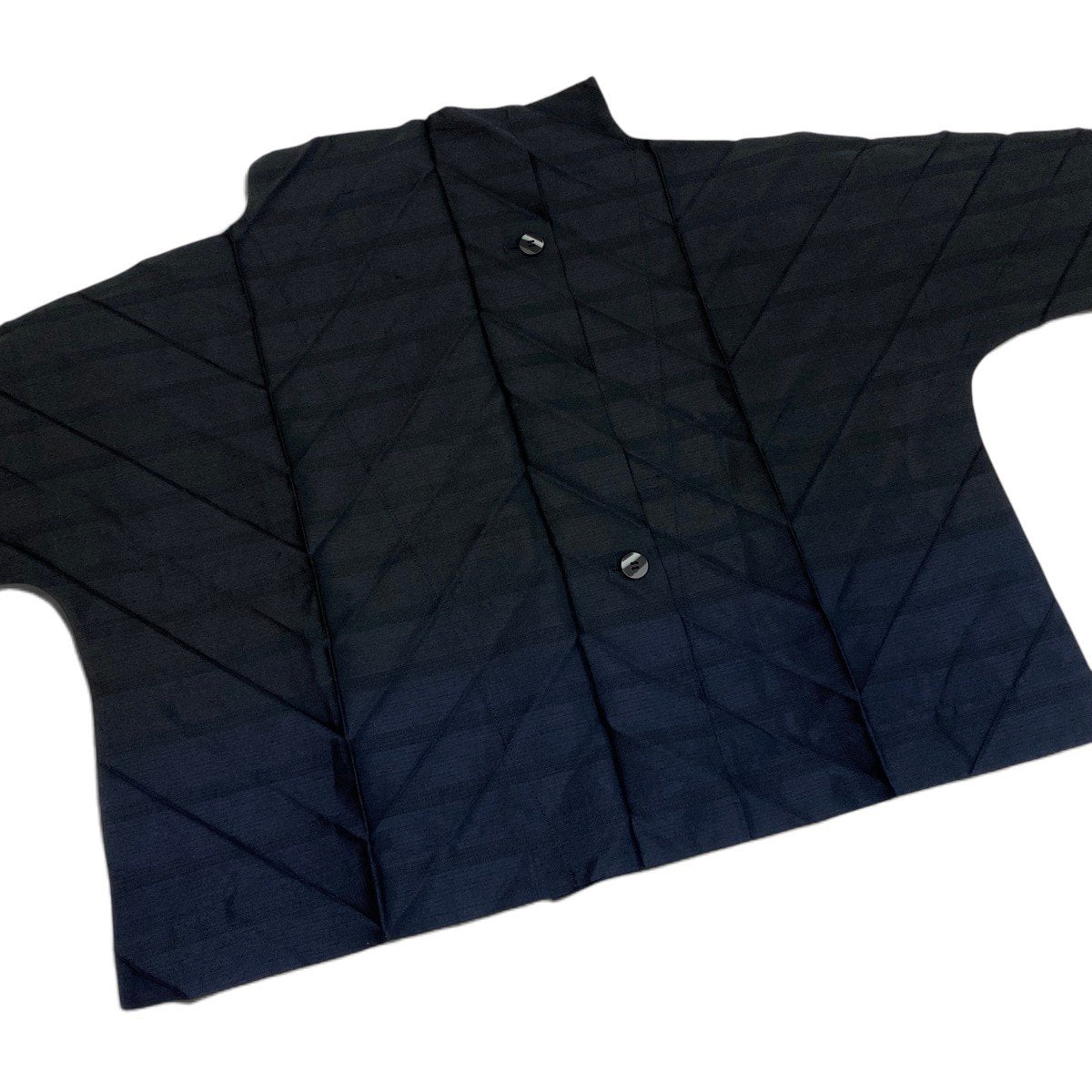 Ai3 ISSEY MIYAKE イッセイミヤケ 13SS プリーツ ジャガード加工 ジャケット 長袖シャツ サイズ2 ブラック ネイビー レディースo07t