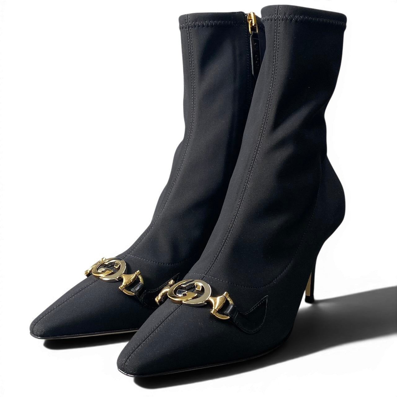 g14【新品保管品】GUCCI インターロッキング GG ブーツ イタリア製 37 1/2サイズ ブラック ゴールド レディース 女性用k02i