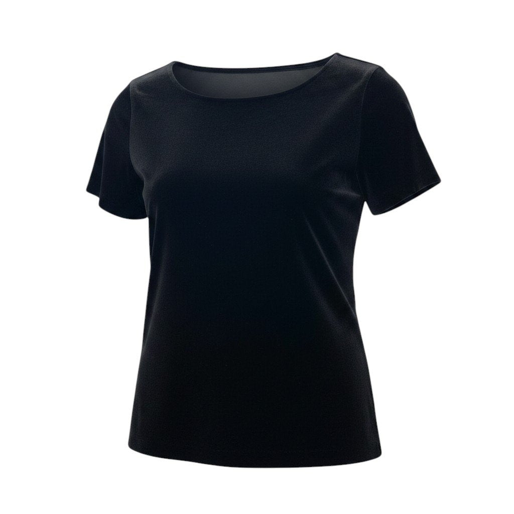 2f18 BALENCIAGA バレンシアガ ベロア 半袖カットソー Tシャツ トップス 38 ブラック トリアセテート  レディースo07t