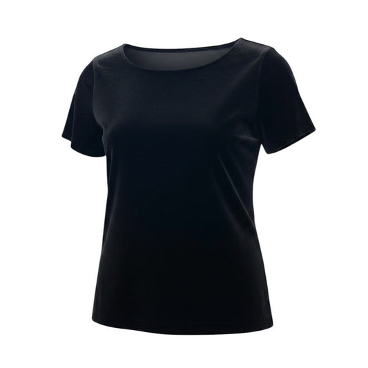 2f18 BALENCIAGA バレンシアガ ベロア 半袖カットソー Tシャツ トップス 38 ブラック トリアセテート  レディースo07t