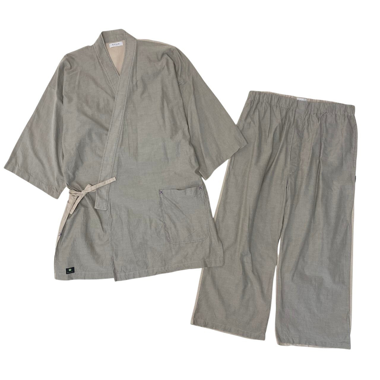 64g4 Paul Smith ポールスミス 作務衣 セットアップ  甚平  Lサイズ グレー ベージュ コットン100％ メンズ 男性用u02t