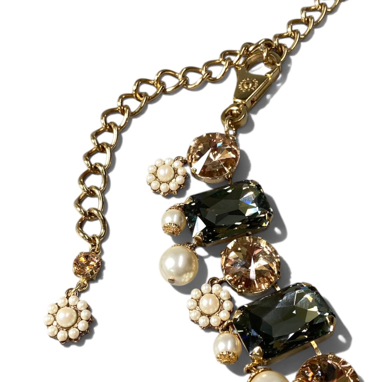 h12《美品》 DOLCE＆GABBANA ドルチェアンドガッバーナ クリスタルストーン パール チェーンベルト ゴールド レディースu02t
