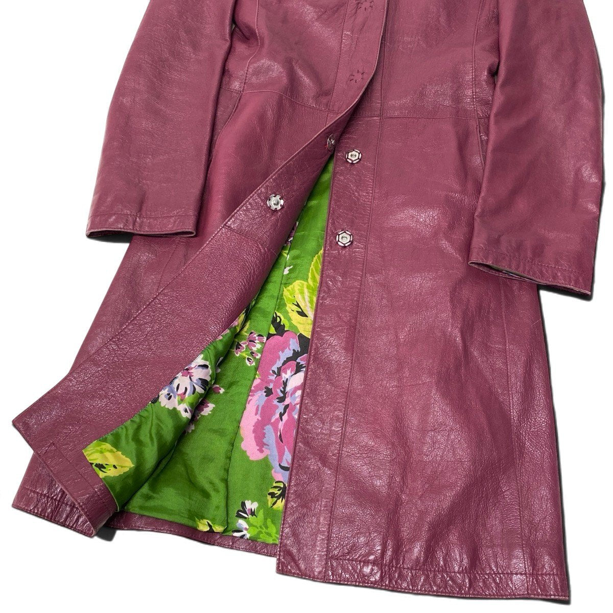 i27 D&G DOLCE＆GABBANA レザーコート 裏地花柄 イタリア製 40サイズ パープル レザー レディース 女性用u02t