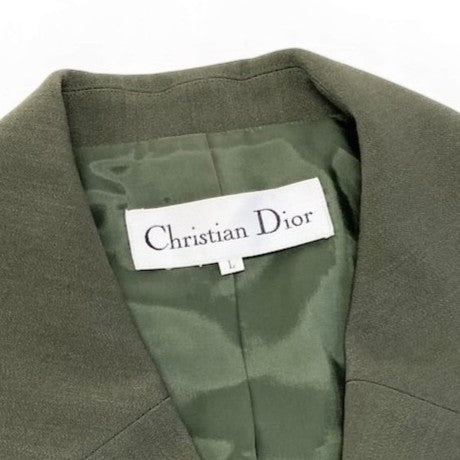 12g1 Christian Dior クリスチャンディオール テーラードジャケット フォーマル サイズL ダークグリーン ウール100％ レディース 女性用o07t