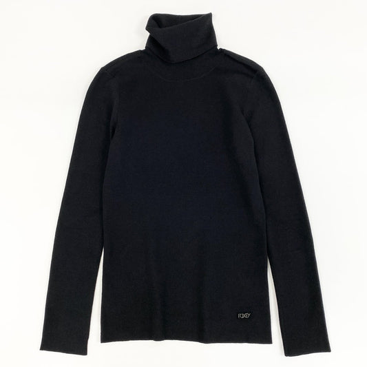 39f24④ FOXEY フォクシー タートルネックセーター ロゴプレート カシミヤシルク ニット レディース 女性用 27508 38 ブラック