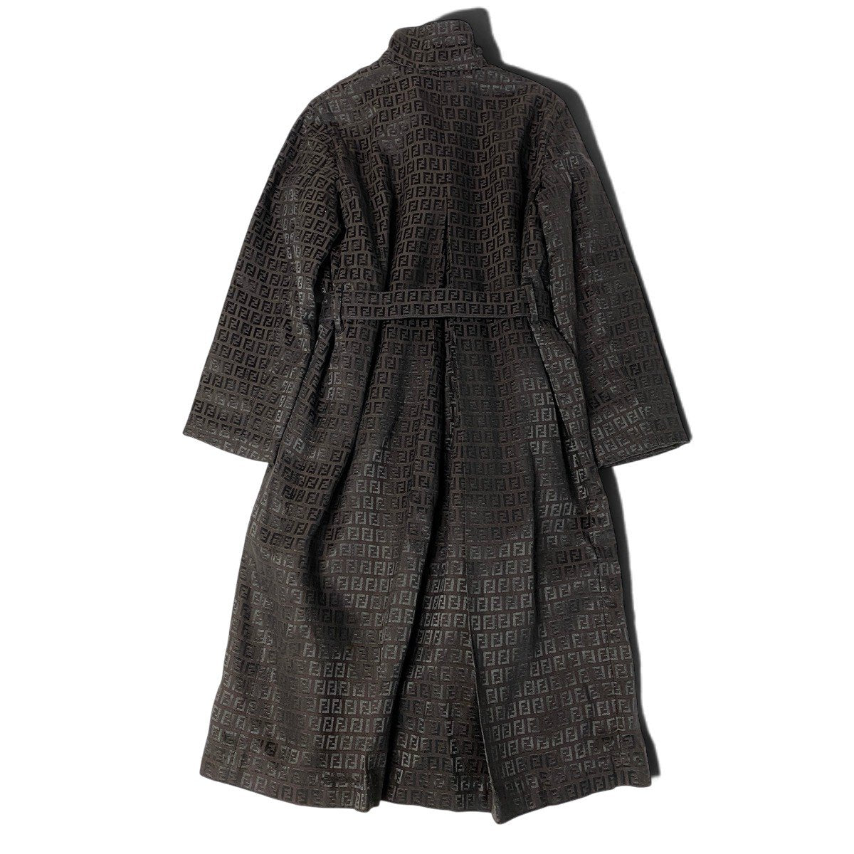 Ij23 FENDI フェンディ ズッカ柄 中綿 ロングコート サイズ42 ダークブラウン ブラック レディースo07t