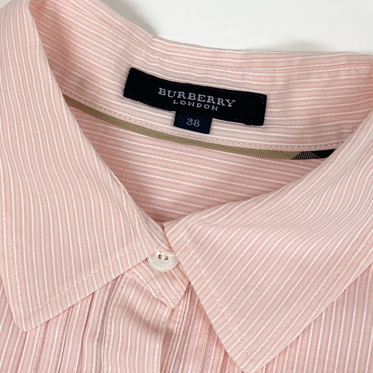 Ib26 BURBERRY LONDON バーバリーロンドン 長袖ブラウス ホースロゴ ストライプシャツ トップス 38 ピンク レディースu02t