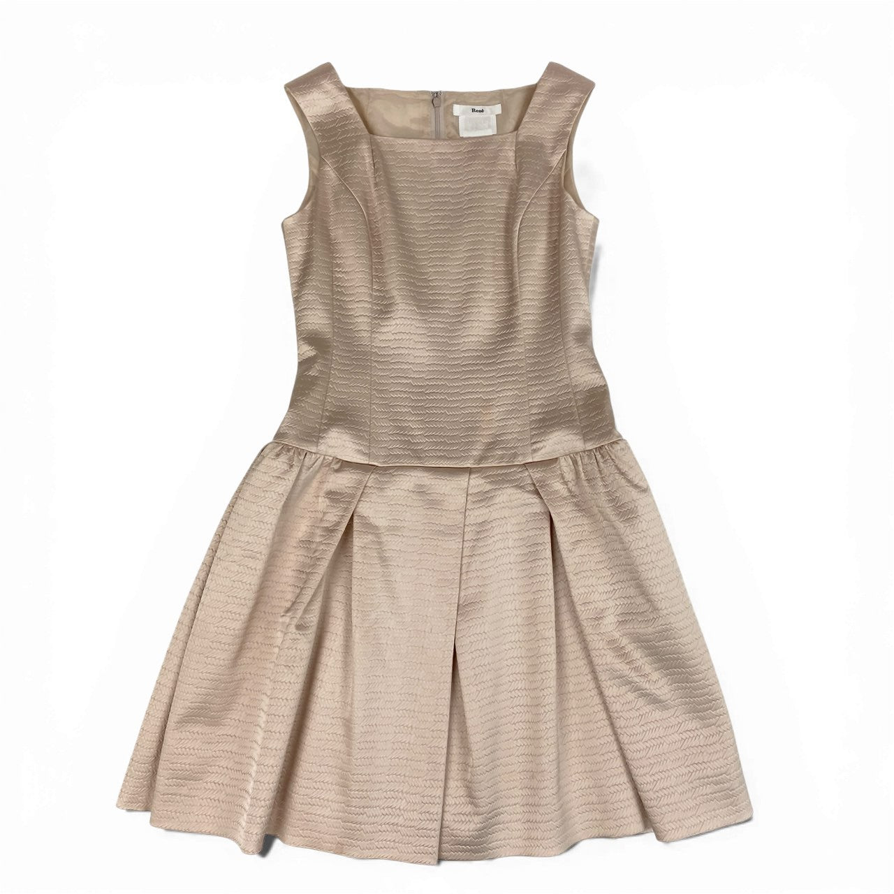 14a28 《美品》 Rene ルネ ノースリーブワンピース ドレスワンピース タックフレアスカート 36 ピンクベージュ レディース 女性用u02t