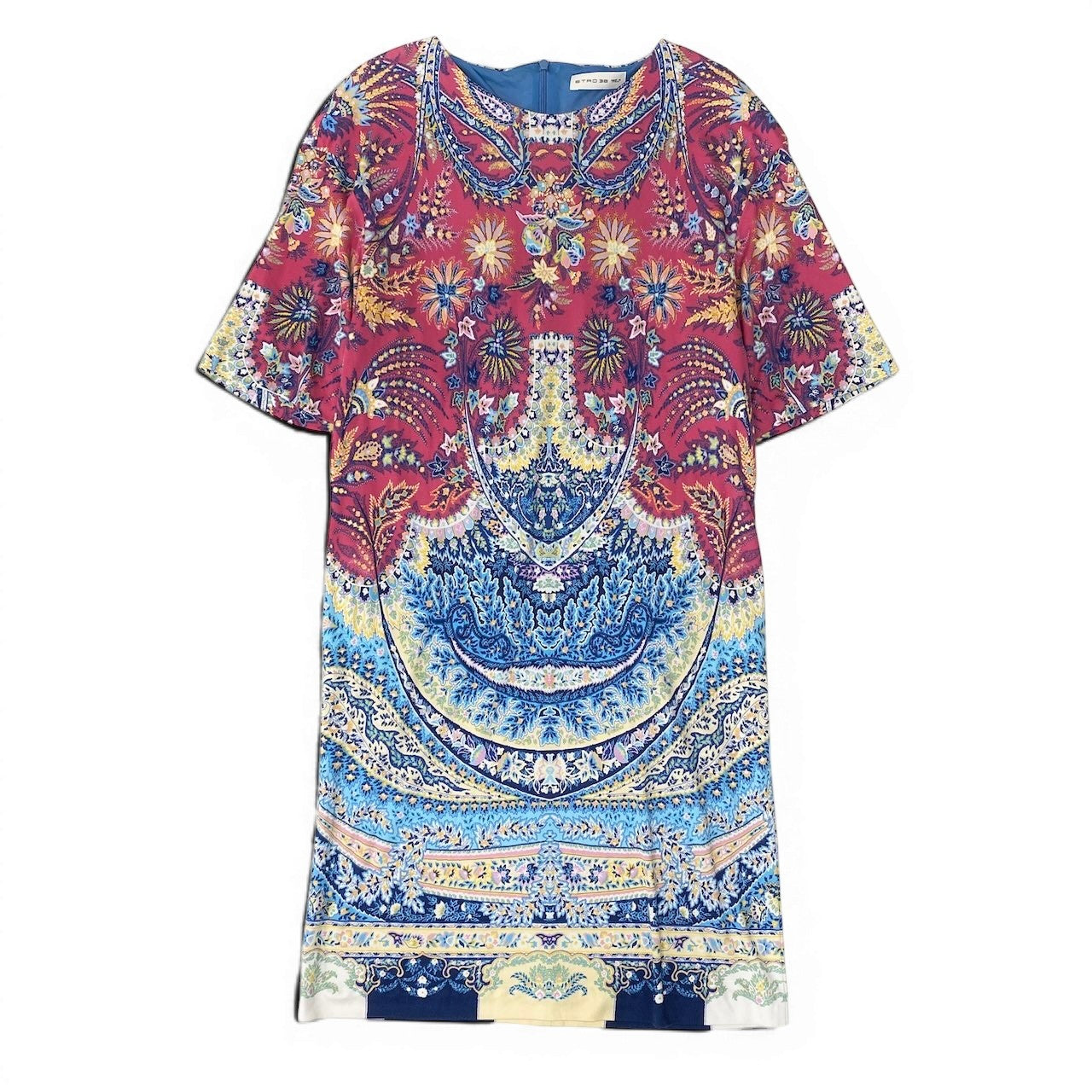 84e29 ETRO エトロ ショートスリーブ シルクワンピース ペイズリー柄 花柄プリント マルチカラー レディース 女性服o07t