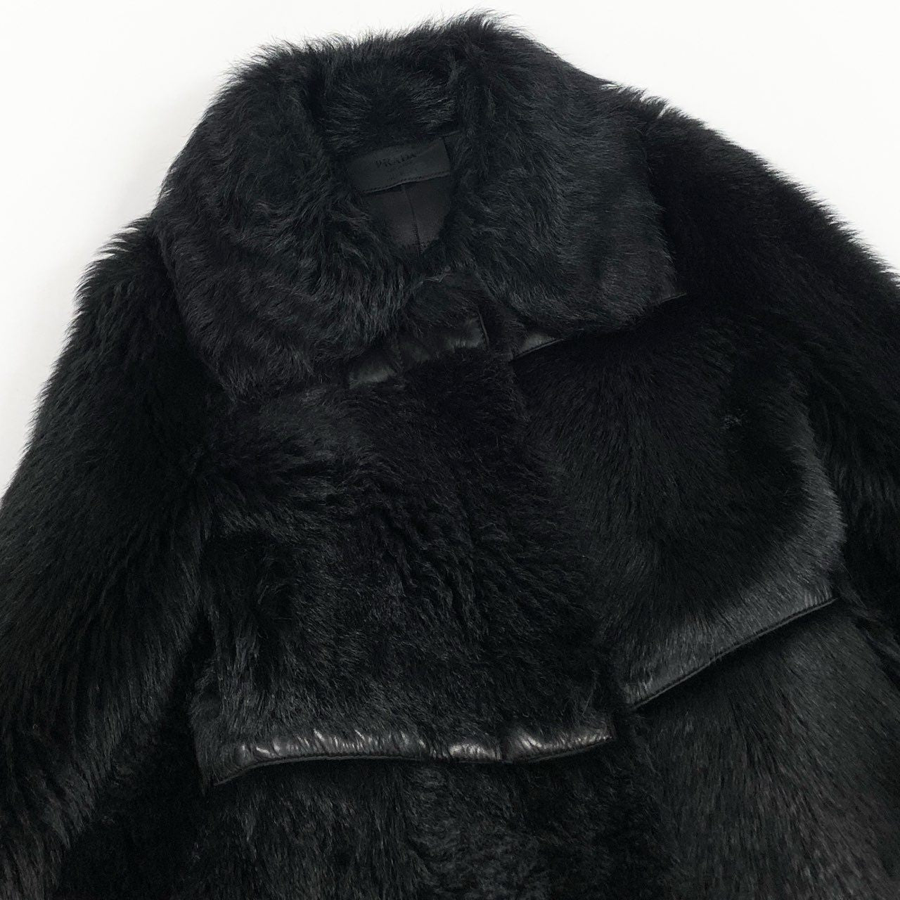 Ab9 Vintage PRADA プラダ リアルファーコート ムートンコート レザー ロングコート ブラック 羊革 レディースta1