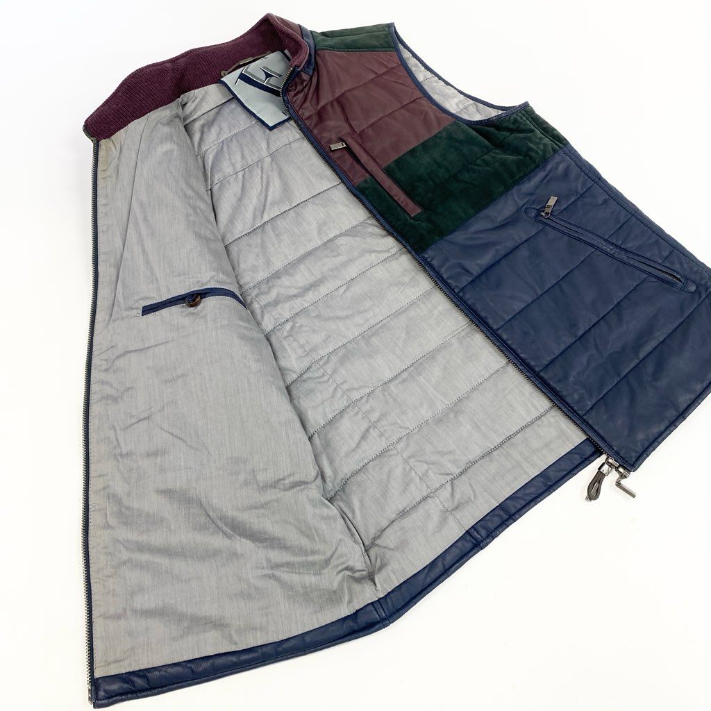69L17 GIANFRANCO FERRE ジャンフランコフェレ レザーベスト スウェード ダブルジップ ジャケット アウター 48サイズ マルチカラー メンズu02t