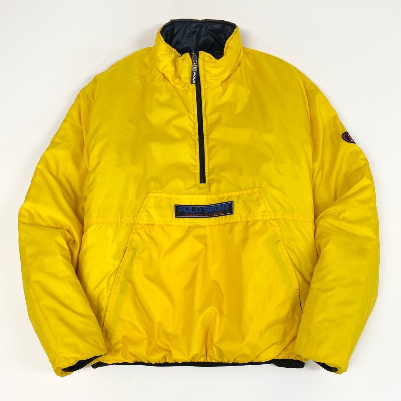 3a27 POLO RALPH LAUREN ポロラルフローレン 90’s リバーシブル ハーフジップ  中綿ジャケット L イエロー ネイビー アノラック Vintage ヴィンテージ 冬