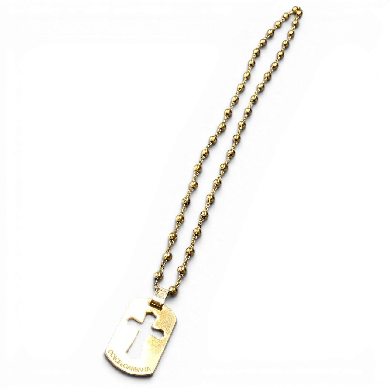 d23 DOLCE&GABBANA ドルチェアンドガッパーナ クロス プレート ネックレス ボールチェーン ロングチェーン  ゴールド メンズ アクセサリーu02t