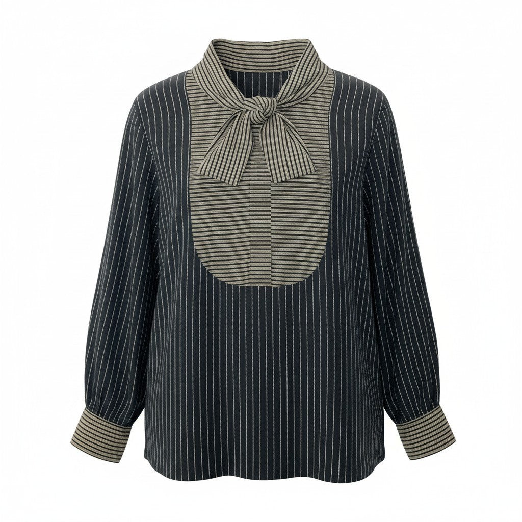 27e11 Christian Dior クリスチャンディオール ボウタイブラウス シルクシャツ ボーダー ストライプ トップス サイズM  ブラック ベージュ シルク100％ レディース 女性服o07t