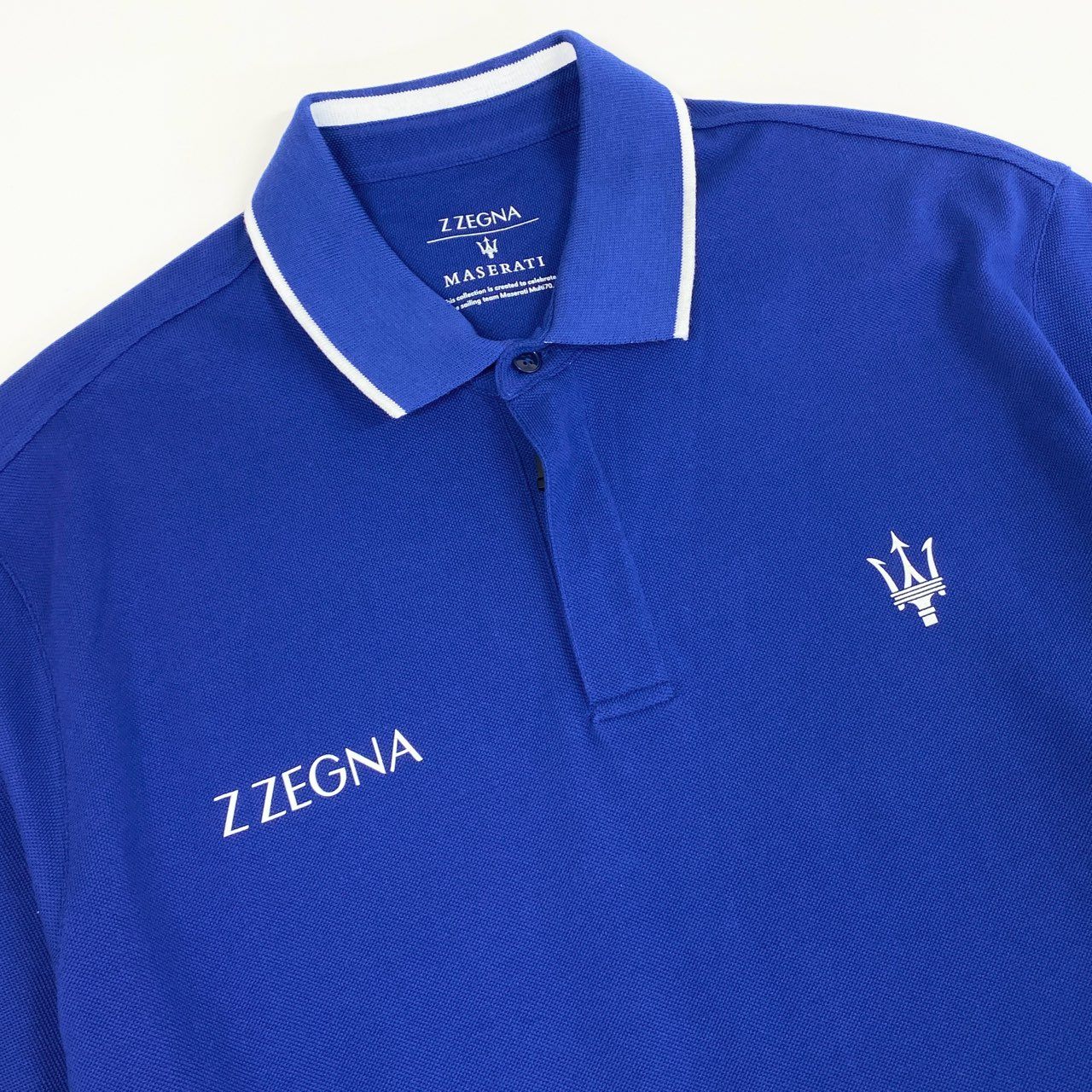 24i25 《未使用》 Z ZEGNA × MASERATI ゼニア マセラティ 半袖ポロシャツ トップス コラボ ハーフジップ サイズXL ブルー メンズ ゴルフu02t