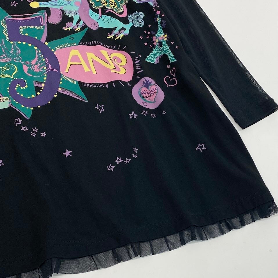 8c11 TOKUKO 1er VOL トクコプルミエヴォル チュニックワンピース シアースリーブ ハイネック フロントロゴプリント ストレッチ レディース 女性服 サイズ9 ブラックu02t