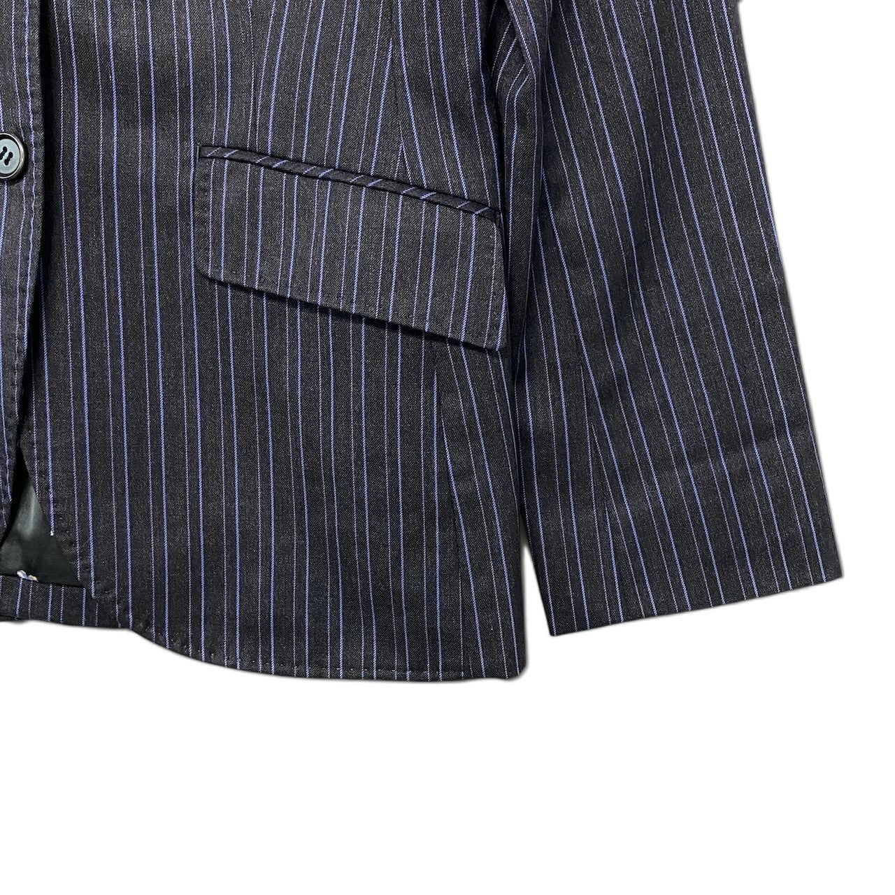 48i1 【美品】 BLACK LABEL Paul Smith ブラックレーベル ポールスミス セットアップ スカートスーツ ストライプ柄 テーラードジャケット 裏地花柄 40/38 ダークグレー パープル レディース 女性用u02t
