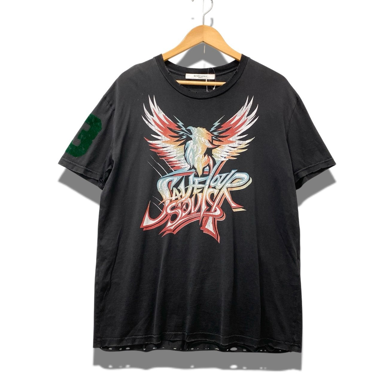 44b17 GIVENCHY ジバンシィ 半袖Tシャツ プリントTシャツ ディストレイスト加工 Sサイズ ブラック コットン100％ メンズ 男性用u02t