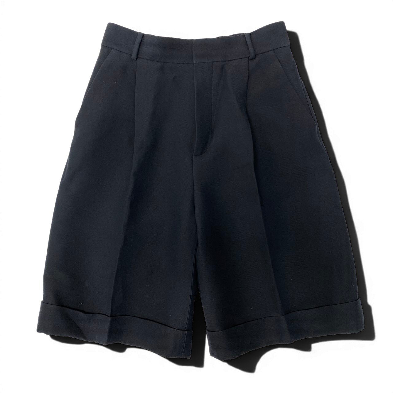 7d24 Christian Dior クリスチャンディオール ハーフパンツ ショート タックパンツ ウールシルク混 イタリア製  サイズ38 ネイビーu02t