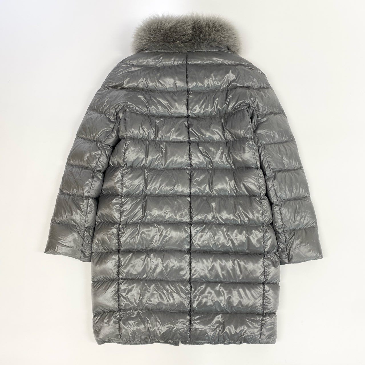 75j29 HERNO ヘルノ ロング ダウンコート アウター フォックスファー着脱可 21633DP 12017 2000 42サイズ グレー レディースu02t