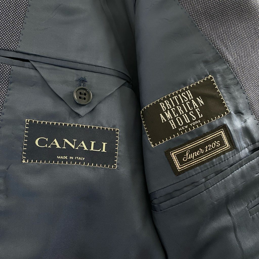 25d6 CANALI カナーリ Super 120's スーツ セットアップ 48 ブルー ビジネス フォーマル イタリア製 BRITISH AMERICAN