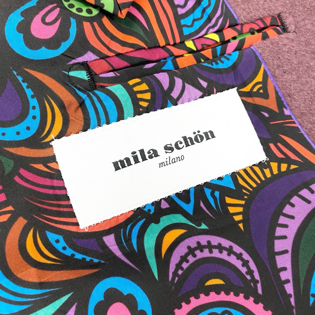66L1 《美品》 mila schon ミラショーン カシミヤジャケット テーラードジャケット 裏地総柄 フラワーモチーフ メンズ 紳士服 パープル カシミア100％u02t