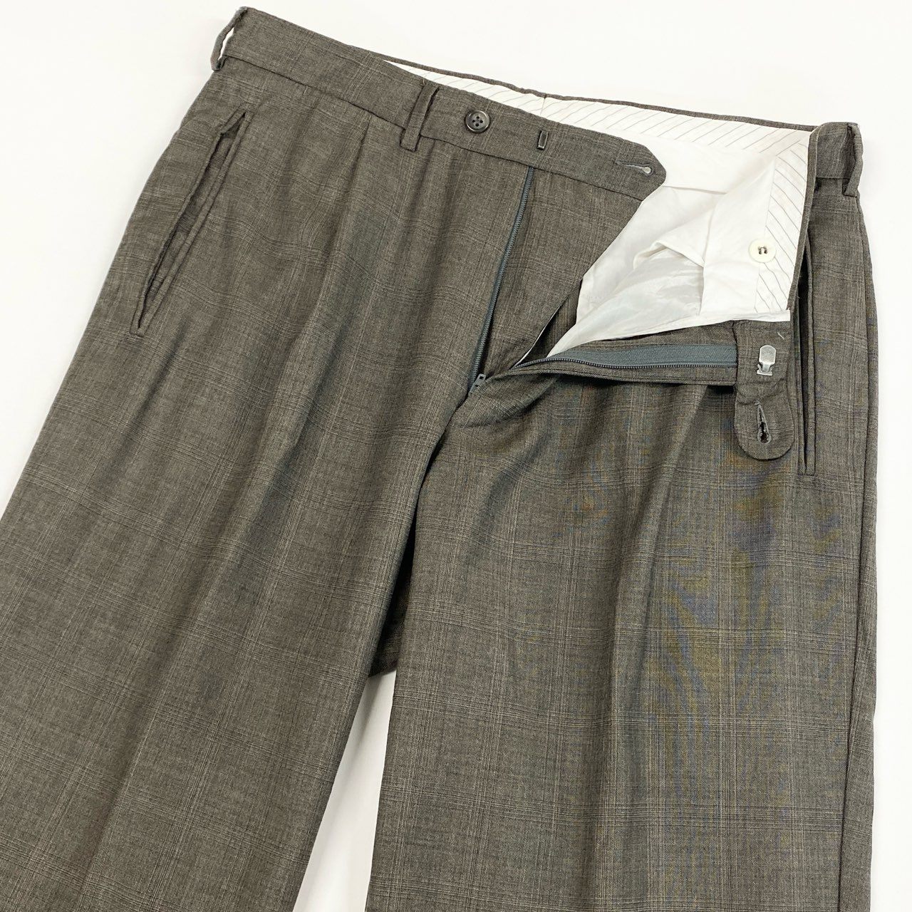 74k11 Ermenegild Zegna エルメネジルドゼニア セットアップスーツ シングルスーツ 3B チェック柄 ビジネス フォーマル メンズ 紳士服 48R ブラウン系 ウールシルクu02t