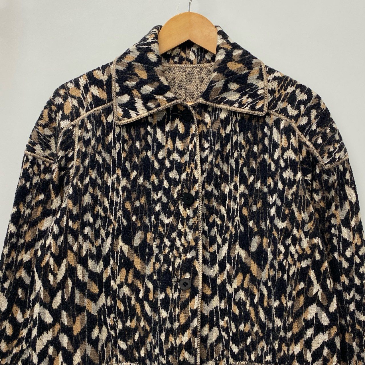 11a30 【美品】MISSONI ミッソーニ ウールニットリバーシブルコート ロングコート 総柄 イタリア製 42サイズ マルチカラー レディース 女性用u02t
