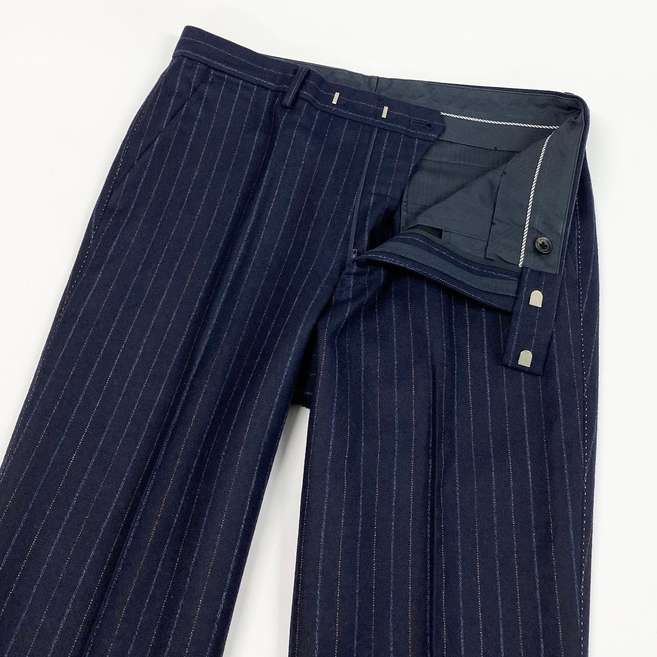 64d16 PAUL SMITH COLLECTION ポールスミス セットアップスーツ シングルスーツ 2B ストライプ柄 裏地総柄 花柄刺繍 サイズL ネイビー ウール100％ メンズ 紳士服u02t