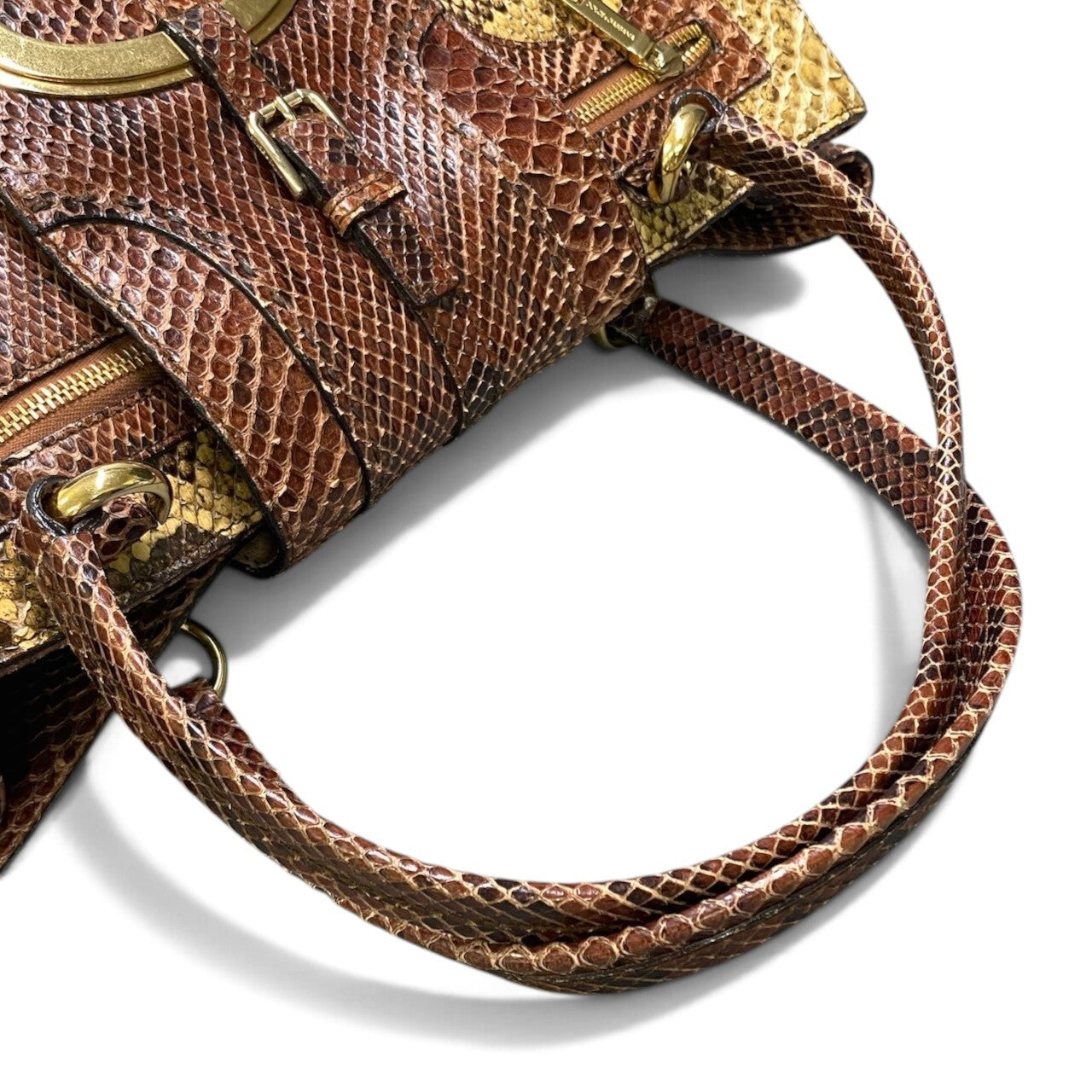 h29 DOLCE＆GABBANA ドルチェアンドガッバーナ リアルパイソン ハンドバッグ ゴールド金具 ブラウン系 パイソンレザーu02t