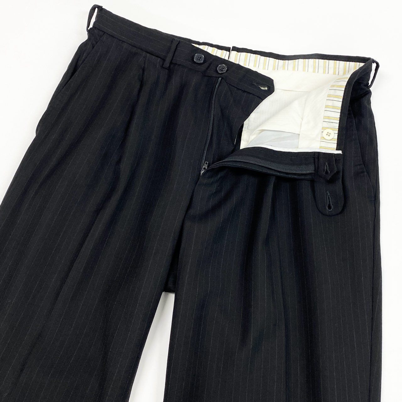 22a23 Ermenegildo Zegna エルメネジルドゼニア シングルスーツ セットアップ ビジネス ストライプ 2242RG 50 ブラック ウール メンズu02t