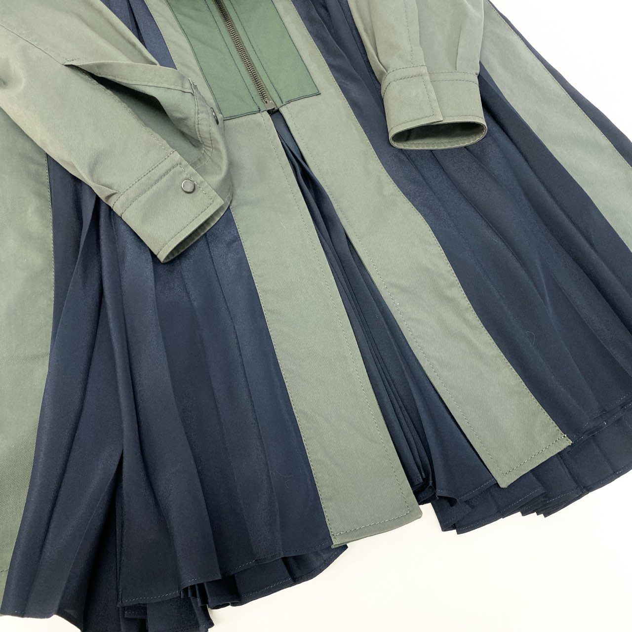60c6【美品】SPORTMAX スポーツマックス プリーツベルトドレス ワンピース レイヤードワンピース 36サイズ カーキ ネイビー レディース 女性用u02t