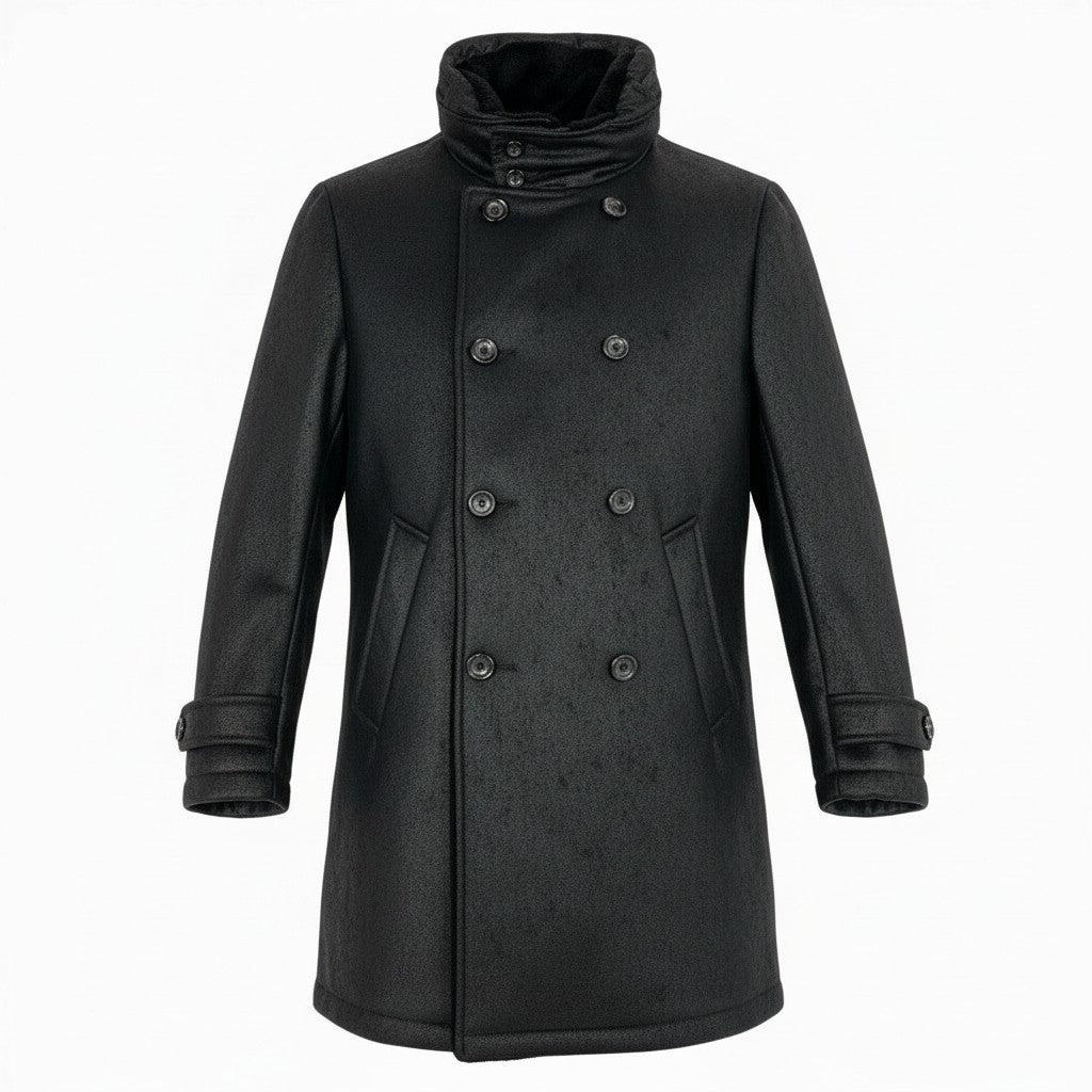 66a14 GIORGIO ARMANI ジョルジオアルマーニ Pコート ピーコート ダブルブレストジャケット 裏ボア メンズ 紳士服 EU46 ブラック ポリエステル100％o07t