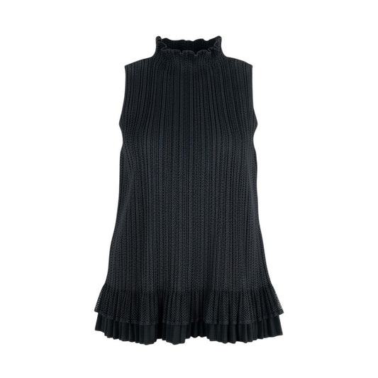 29k6《美品》 PLEATS PLEASE プリーツプリーズ 二重構造 メッシュ ノースリーブトップ PP14-JK672 3 ブラック ISSEY MIYAKE イッセイミヤケ タンクトップt18r