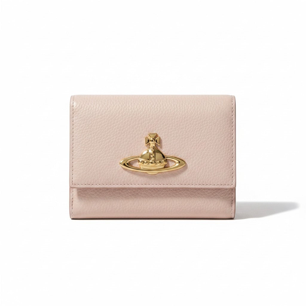 h11 【極美品】Vivienne Westwood 三つ折り財布 オーブ がま口 ベビーピンク レザー レディース 女性用t18r