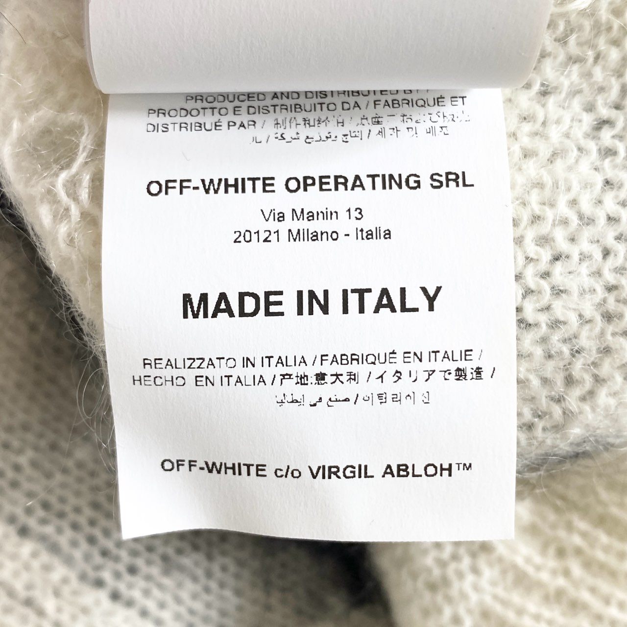 80h12 OFF-WHITE オフホワイト MOHAIR DIAG SWEATER モヘアニット セーター クルーネック プルオーバー OMHE028E19B02002 Sサイズ ホワイト ブラック モヘヤ