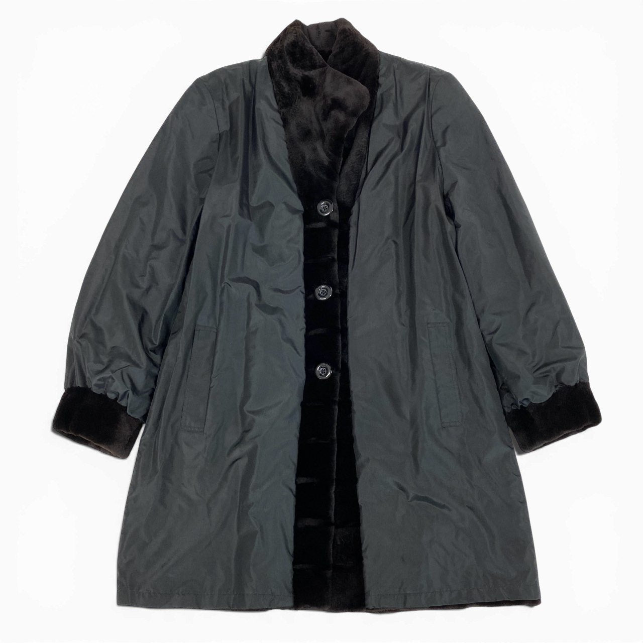 14a15 《美品》 シェアードミンク リバーシブルコート サイズF Black 本毛皮 Reversible Mink Fur Coatt18r