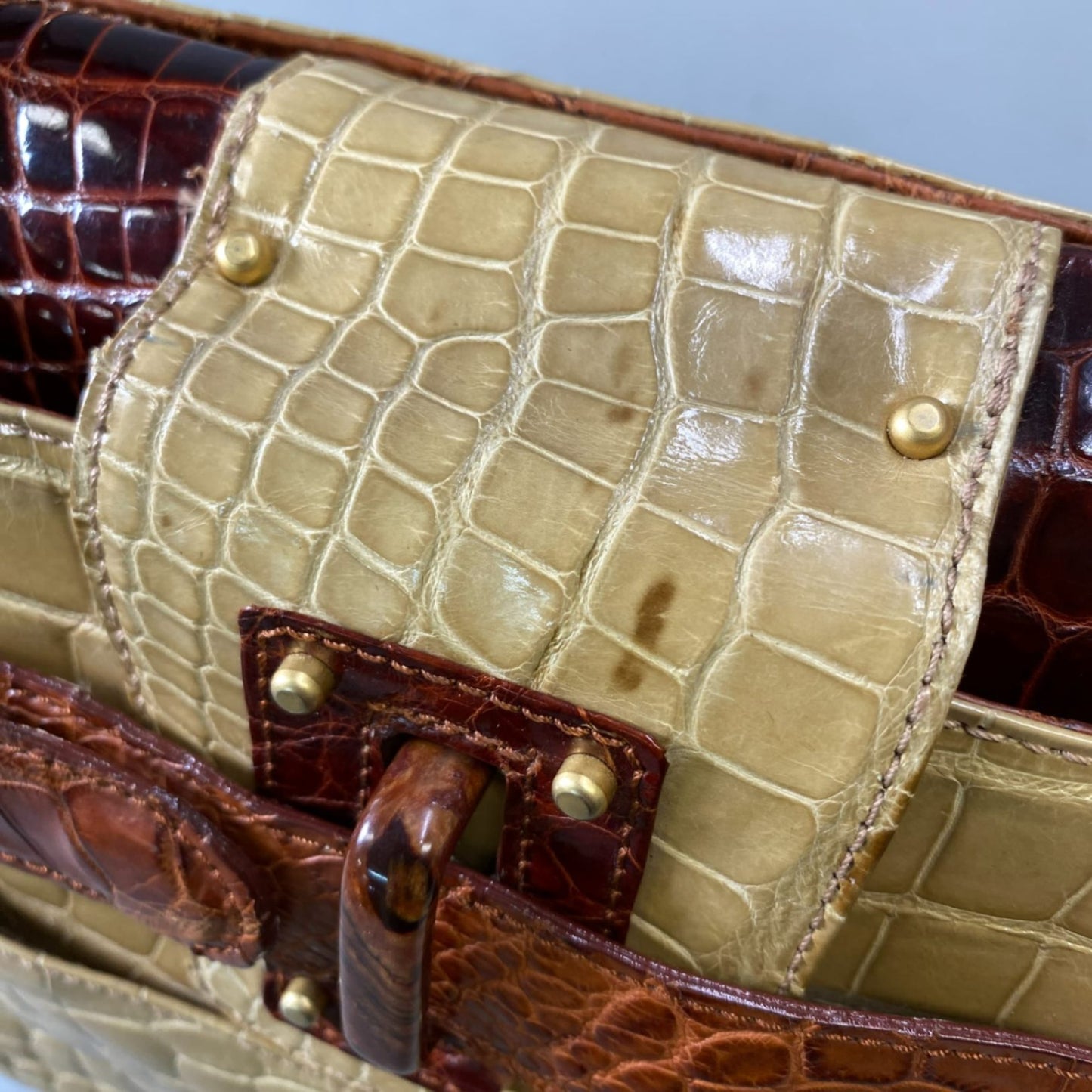 AL10 NICO MARTELLI ニコマルテリ シャイニングクロコ クロコバッグ トートバッグ ハンドバッグ ベージュ ブラウン レディースk02i