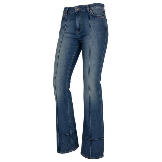 54b10 YVESSAINTLAURENT イヴサンローラン センターシーム ストレートデニムパンツ YSLエンボスロゴ 46サイズ インディゴ コットン100％ レディース 女性用k02i