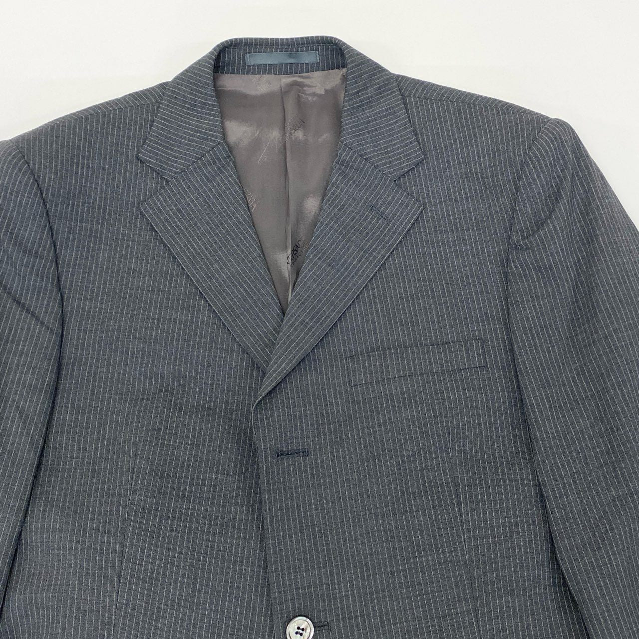 28k6 VERSACE COLLECTION ヴェルサーチ コレクション セットアップ スーツ ビジネス フォーマル 裏地総柄 ストライプ 48 グレー ウール メンズo07t