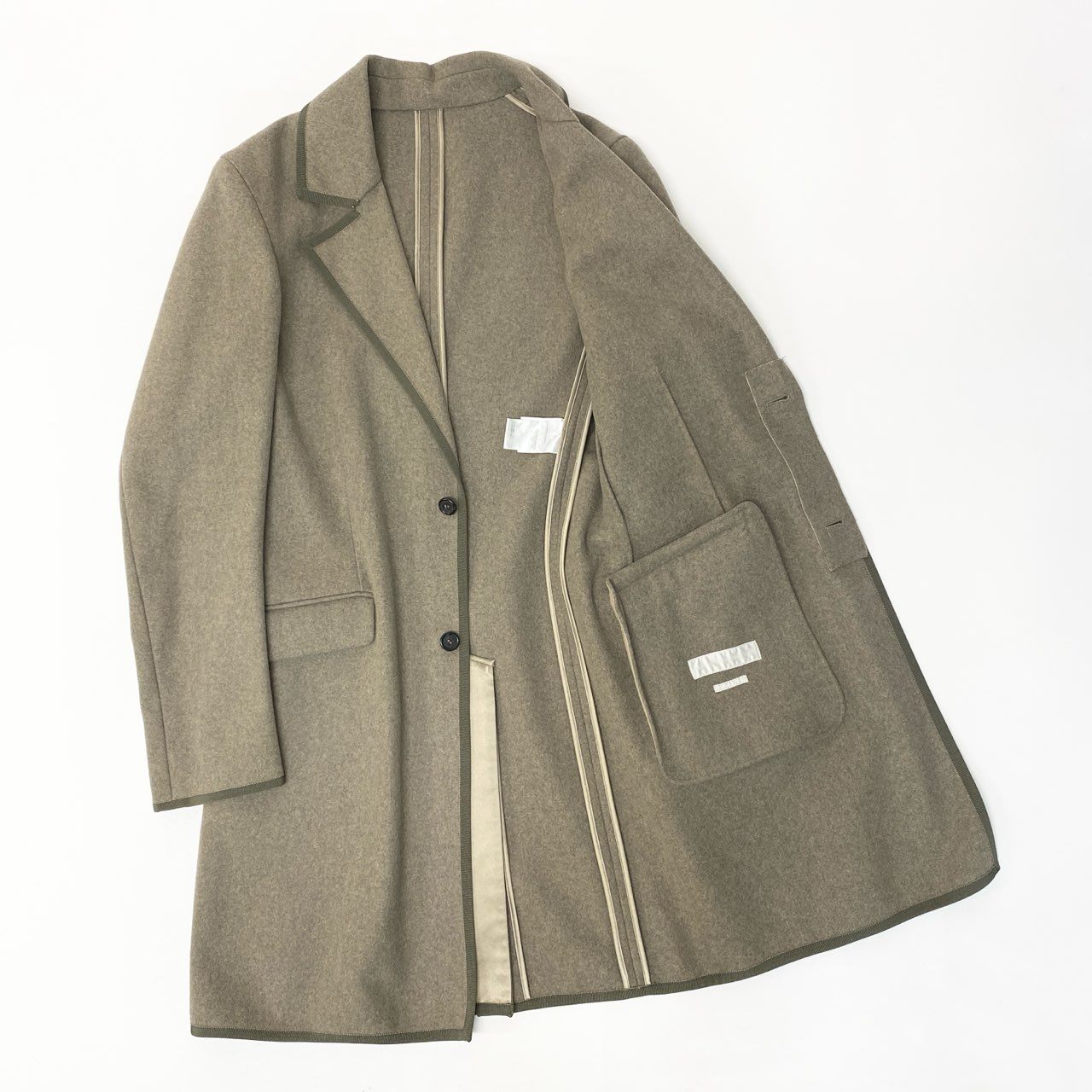 54b23 ALEXANDER McQUEEN アレキサンダーマックイーン archive アーカイブ ウールカシミヤ混チェスターコート ロングコート パイピング ベージュ メンズ 男性用u02t