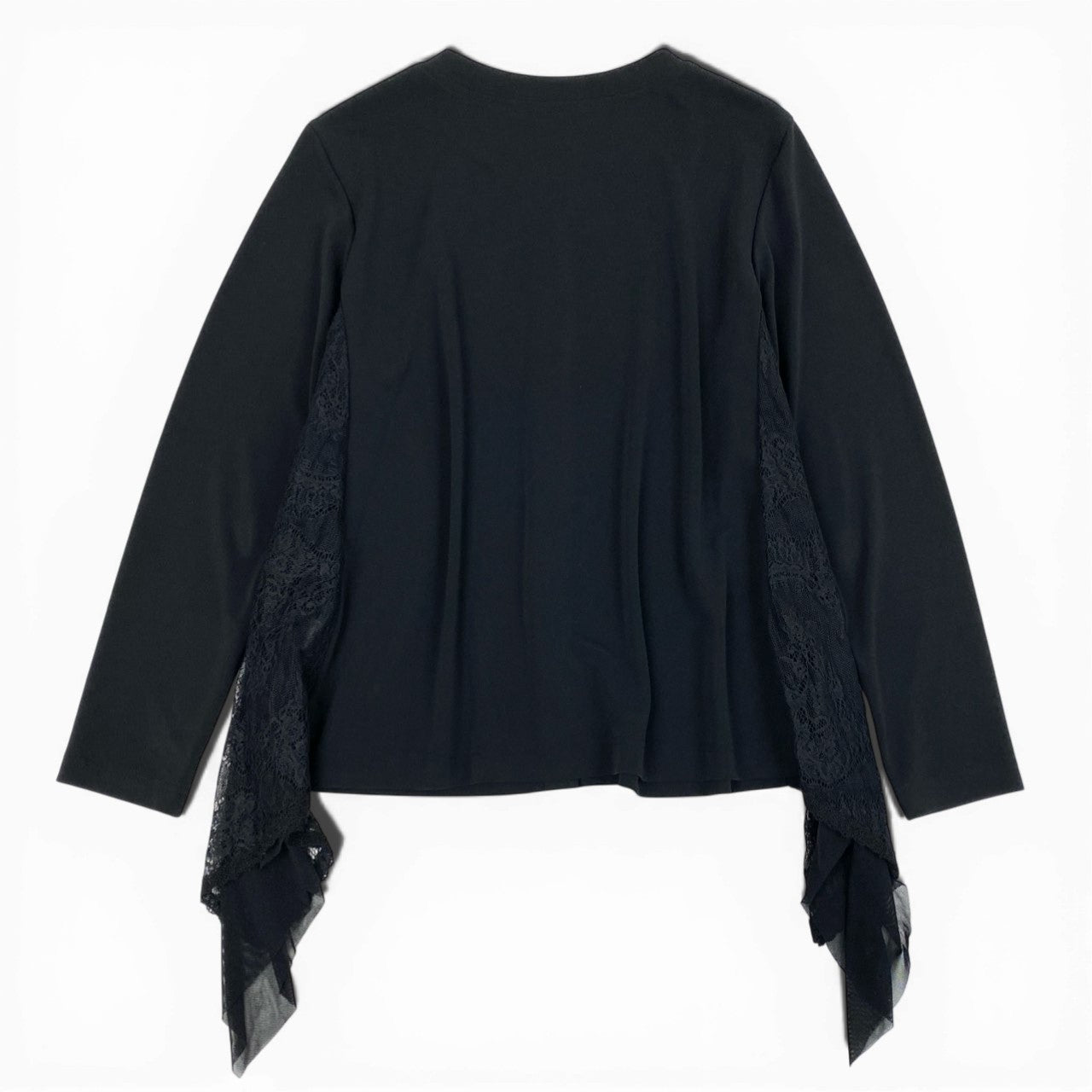 75b27 TOKUKO 1er VOL トクコプルミエヴォル ロングスリーブ カーディガン サイドレース切替  ストレッチ レディース 女性服 サイズ9 ブラックu02t