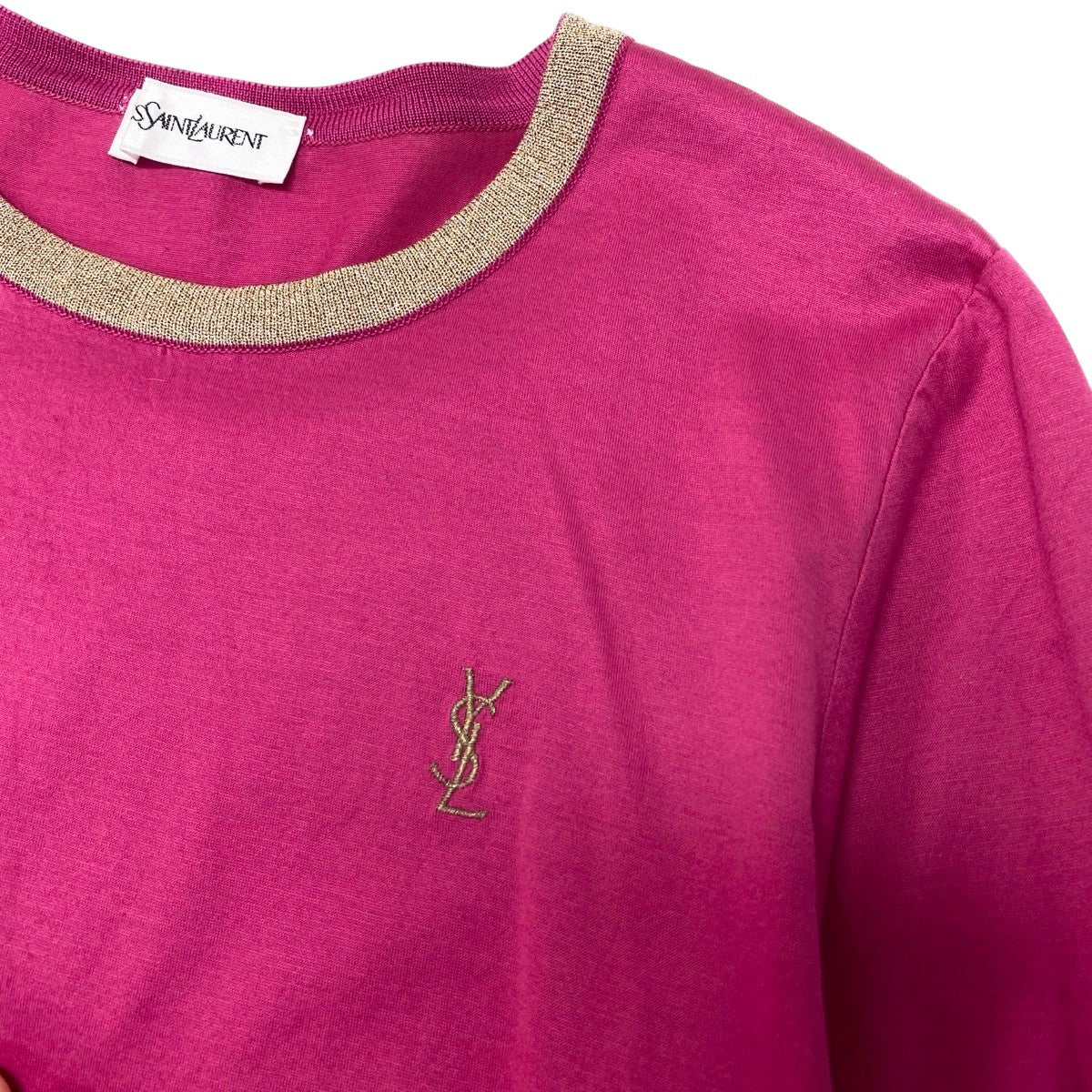 Ih10 YVE SAINT LAURENT イヴサンローラン YSLロゴ カサンドラ ロングスリーブTシャツ M ピンク コットン100％ レディースo07t