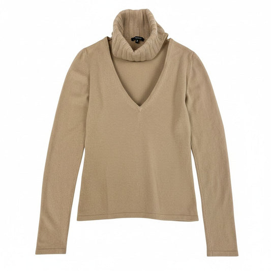 48d16 GUCCI グッチ カシミヤニットセーター タートルネック Vネックニット サイズＳ ベージュ カシミア100％ レディース 女性用u02t