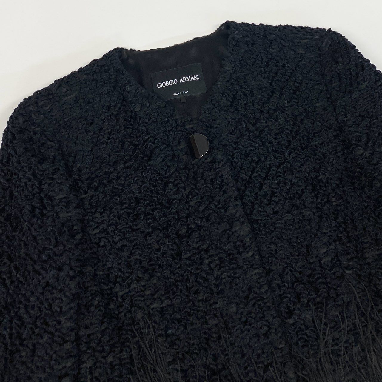 Ab13 GIORGIO ARMANI ジョルジオアルマーニ ツイードジャケット フリンジ デザインジャケット 40 ブラック レディースta1