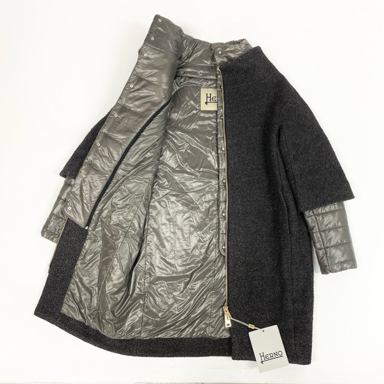50b16 《未使用品》定価19万 HERNO ヘルノ 2WAY ダウンドッキングコート サイズ42 グレー Down Docking Coat タグ付きt18r