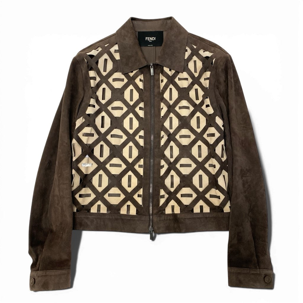 29a9 FENDI フェンディ レザージャケット スウェードレザー 本革 ダブルジップ  サイズ50 ブラウン ベージュ 羊革o07t