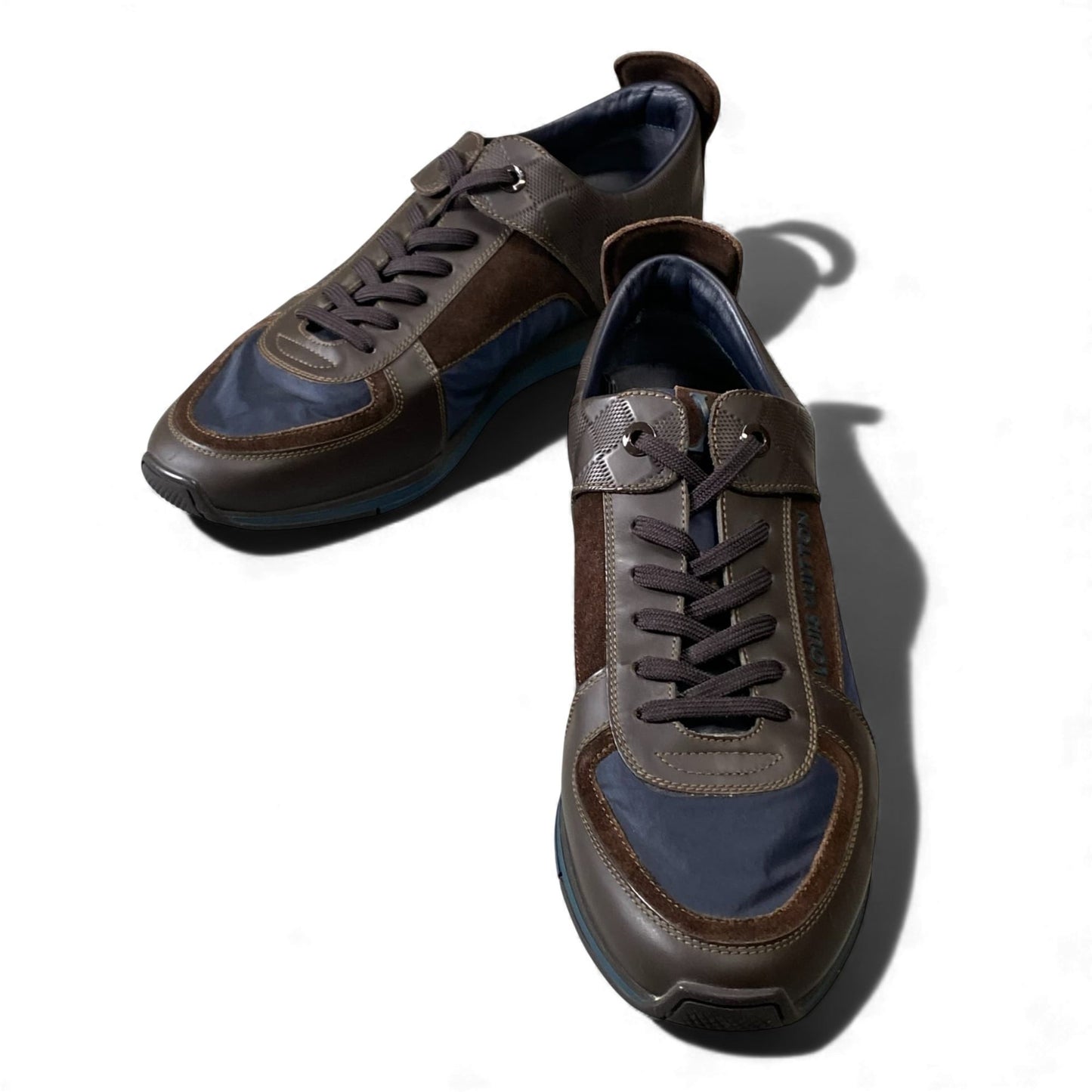 1L11 LOUIS VUITTON ルイヴィトン ダミエアンフィニ レザースニーカー ローカットスニーカー サイズ8 ブラウン/ネイビー メンズ 男性用 靴 シューズk02i