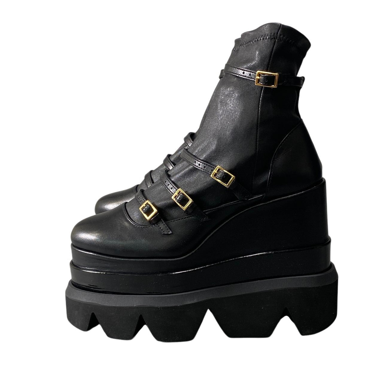 e19 【美品】 sacai サカイ 21aw プラットフォーム アンクルブーツ レザーブーツ 厚底 サイズ37 ブラック レディース 女性靴u02t
