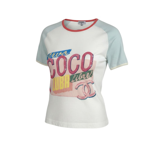 38b9 CHANEL シャネル 2017 COCO CUBA キューバ カットソー Tシャツ トップス XS ホワイト系 コットン レディースta1